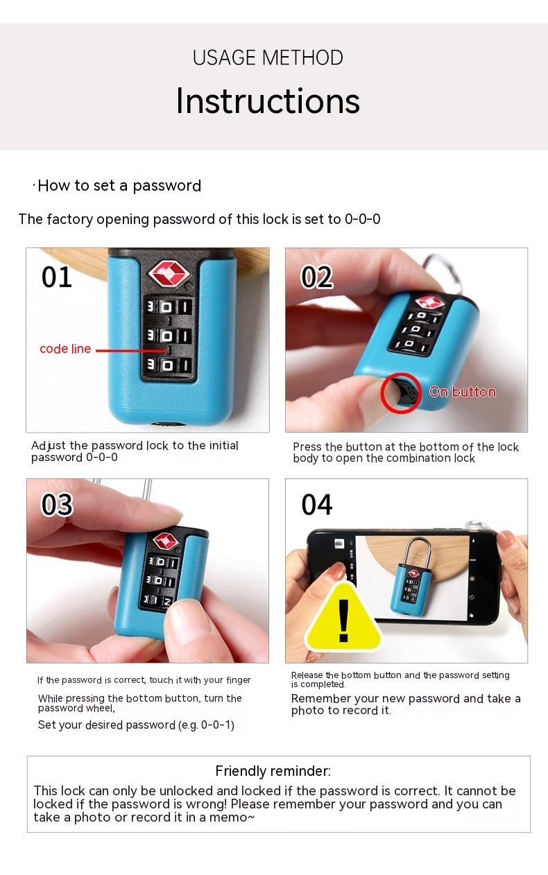 Key TSA Lock Luggage And Suitcase Padlock With Password Required