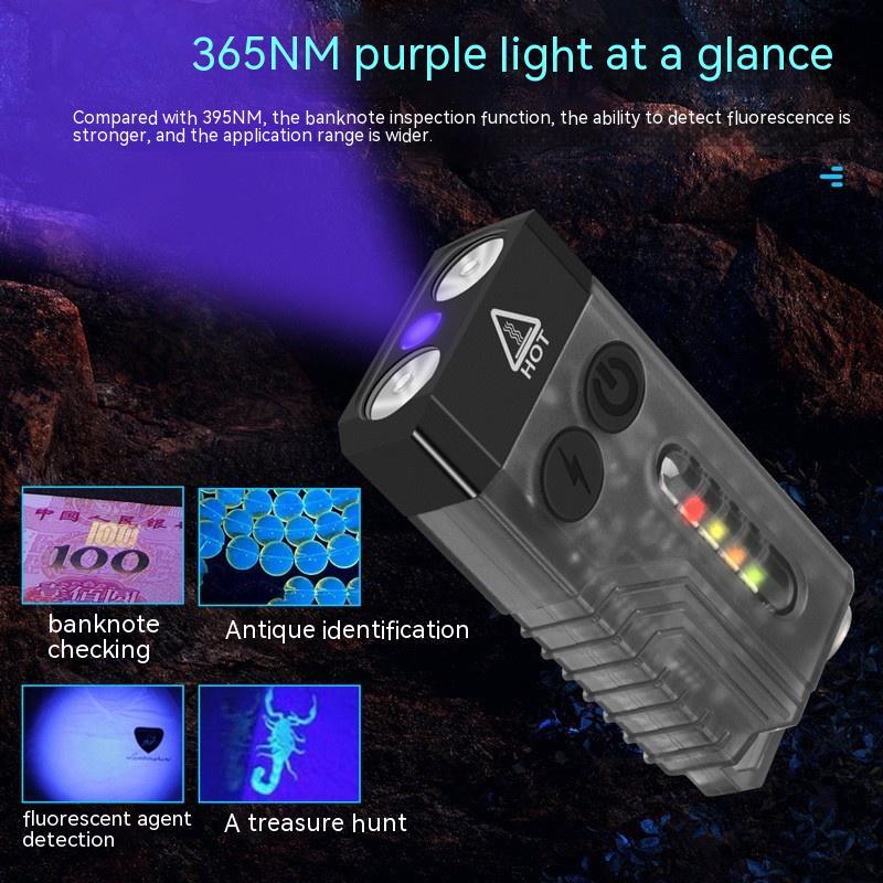 New Mini Multi-function Flashlight 365 Purple EDC Portable Flashlight Magnetic Work Lamp With Buzzer Alarm